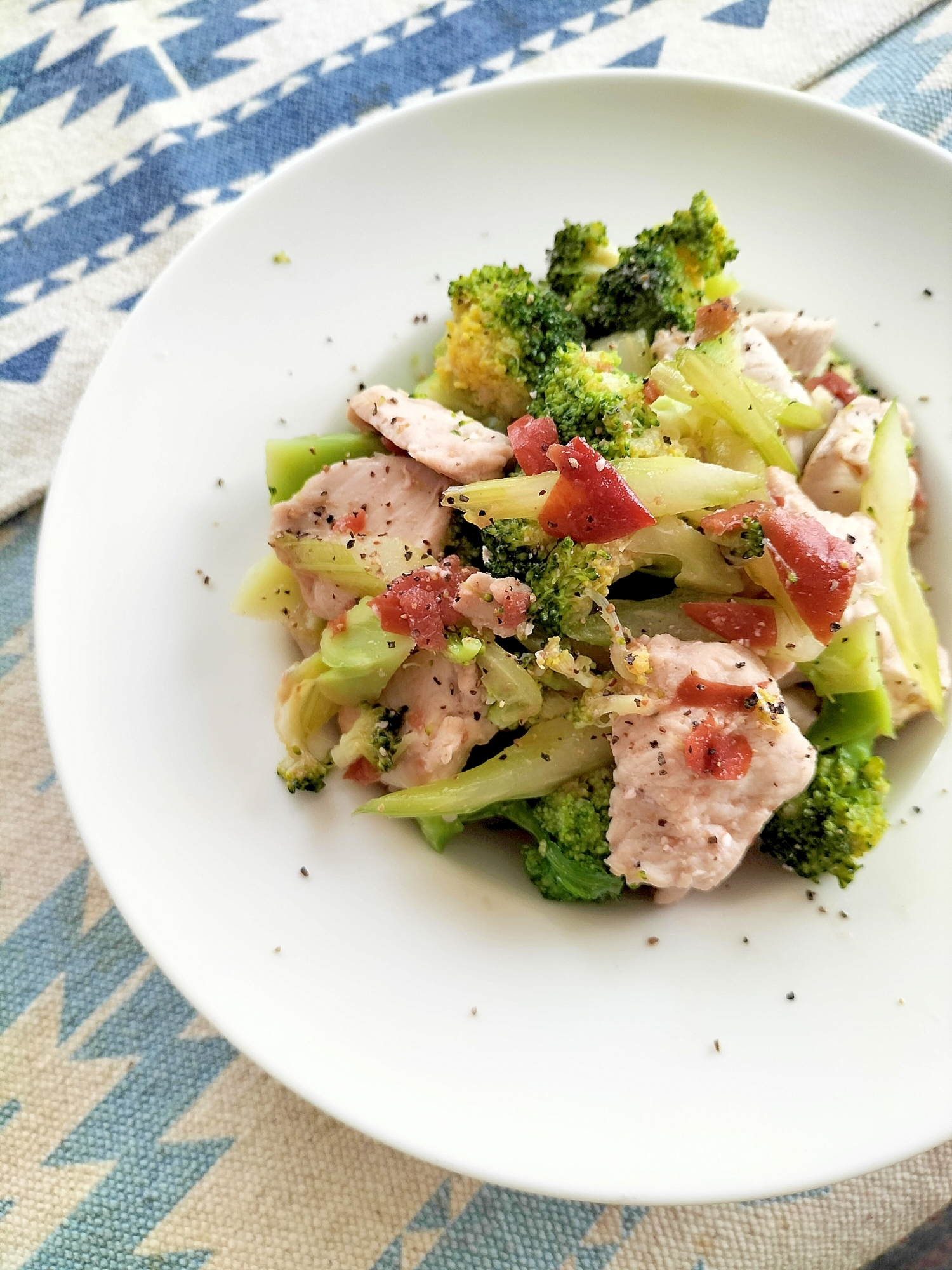 ブロッコリーと鶏肉のセロリ梅炒め♪