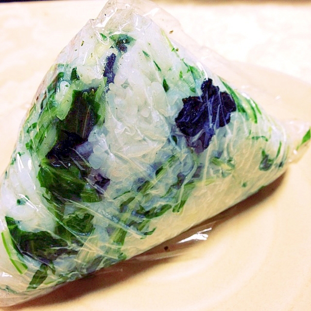 冷凍保存の水菜のおにぎり