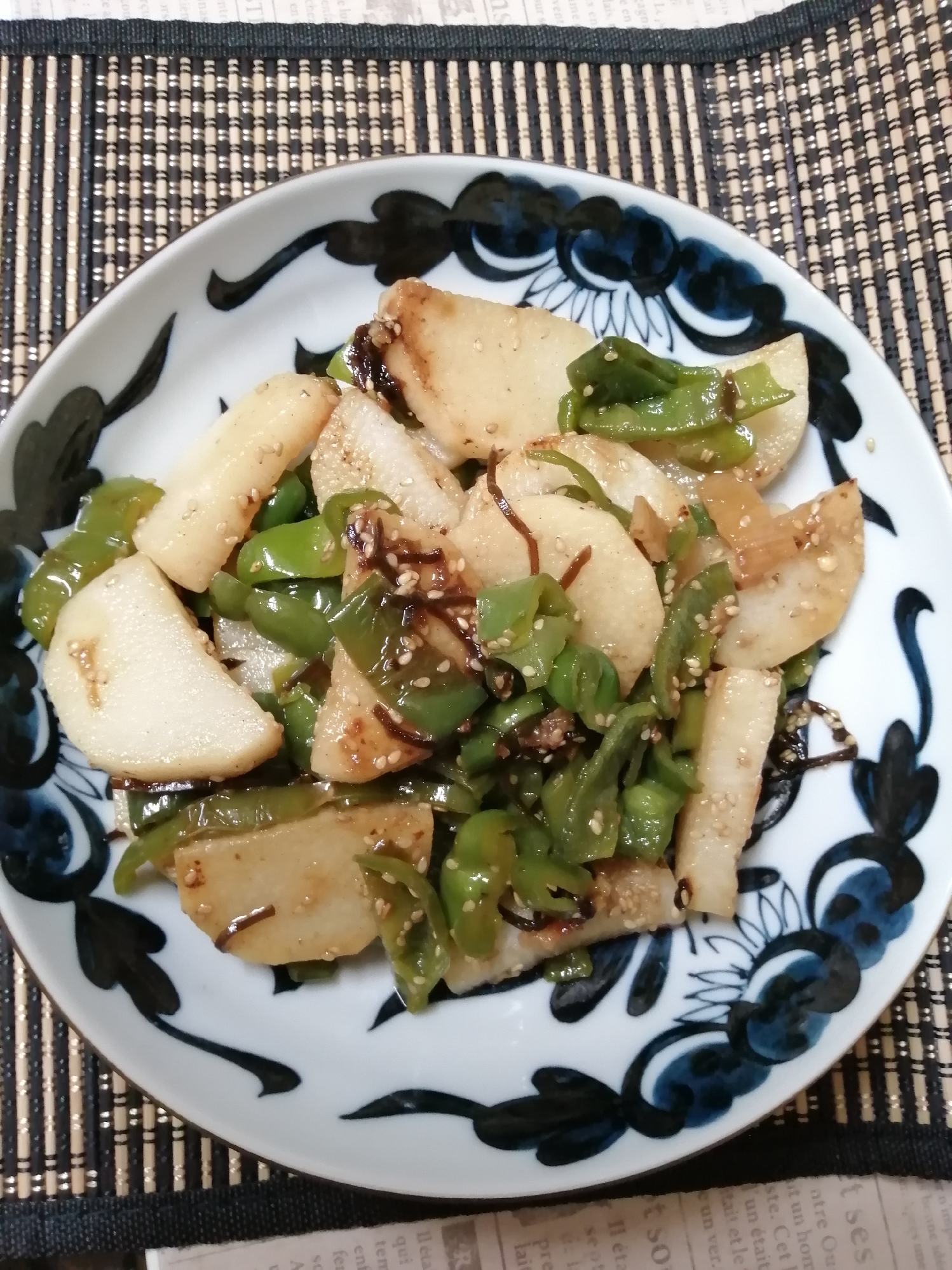 作り置き！山芋とピーマンの塩昆布炒め