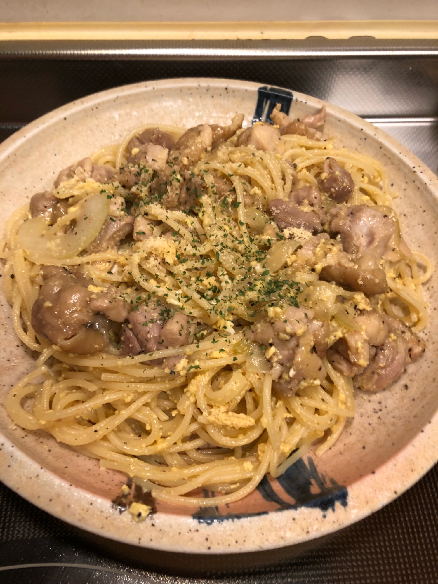 簡単♪鶏肉と卵de親子パスタ^_^