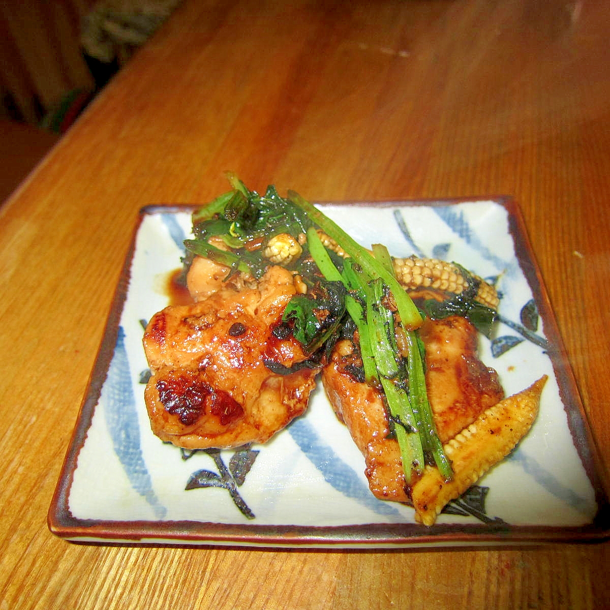 鷄胸肉からし菜ほうれん草味醂醤油焼き