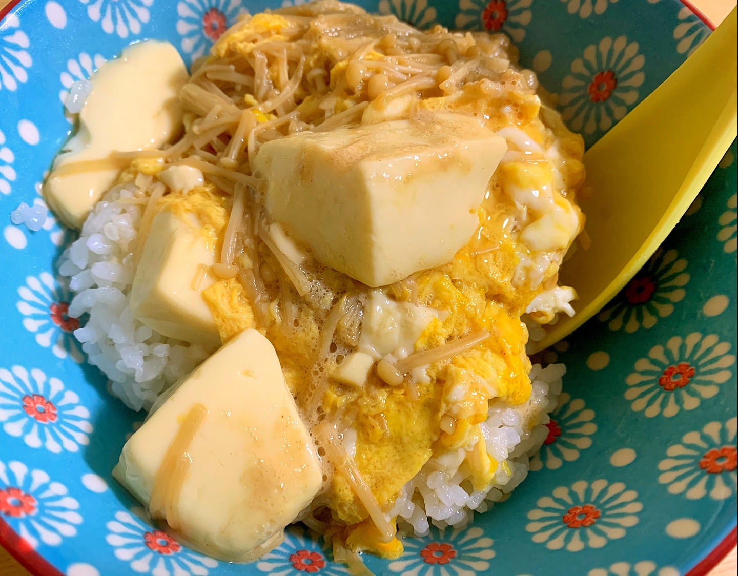 豆腐えのきたまごの甘辛丼