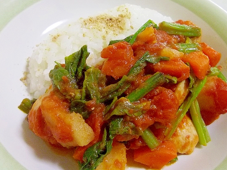 ♪鶏胸肉とほうれん草の味噌トマト炒め♪ごはん