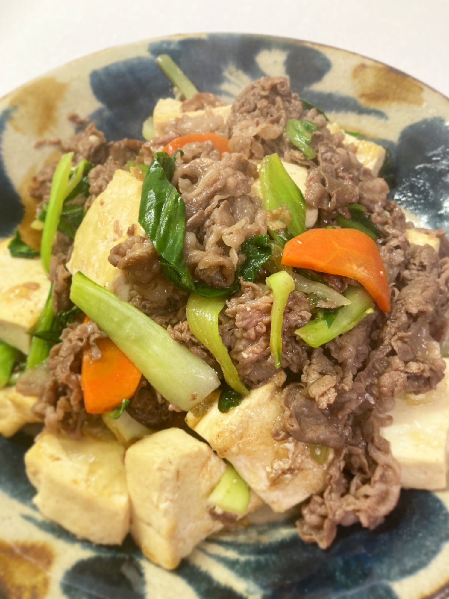 ちんげん菜と牛豆腐の炒め物❣️