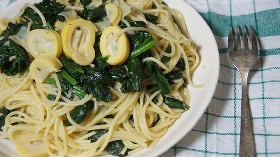 筍とほうれん草の優しい味のスパゲティ