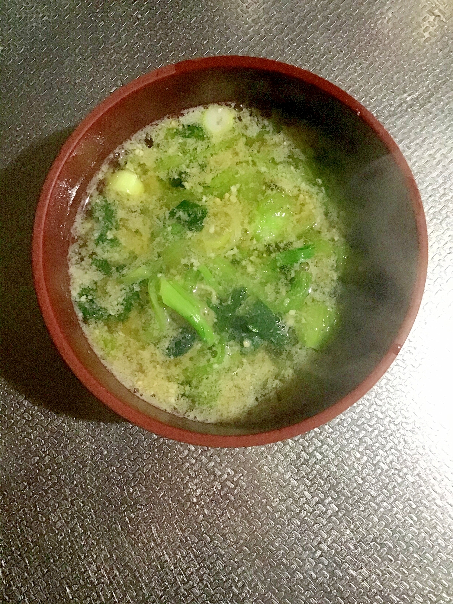 切り昆布とかき菜の味噌汁。