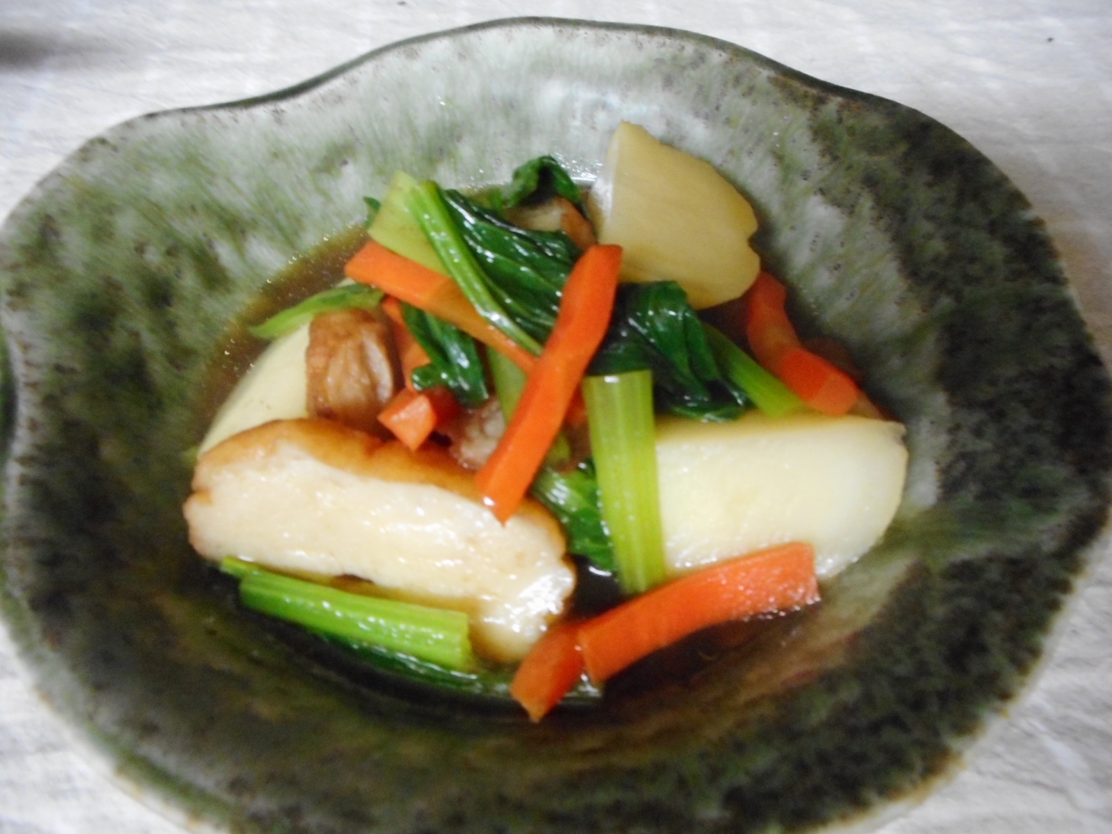 ジャガ芋と小松菜とさつま揚げの炒め煮