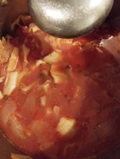 ブロッコリーカリフラワーの茎消費　トマトスープ
