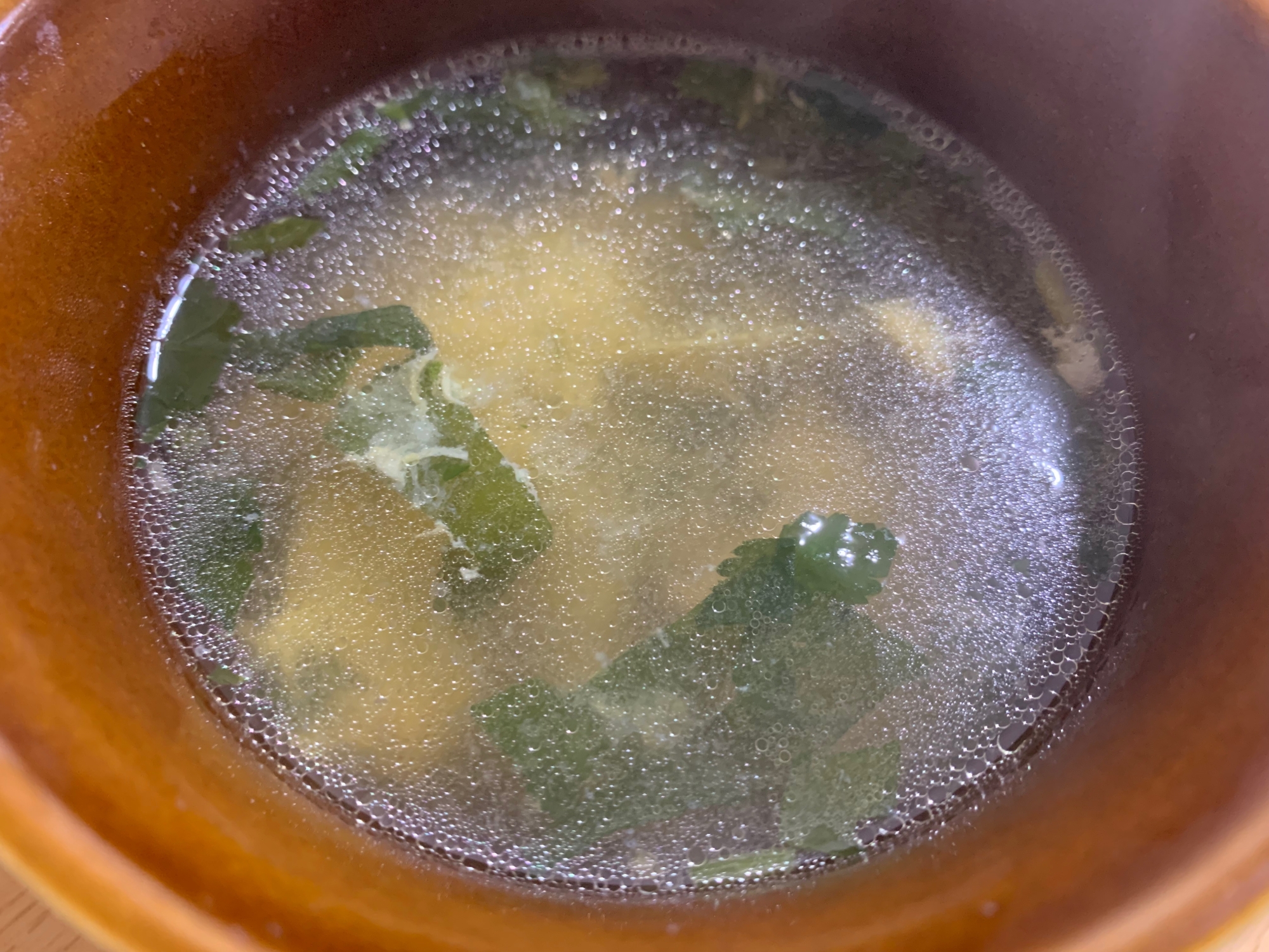 三つ葉と干し椎茸かき玉のチキンスープ