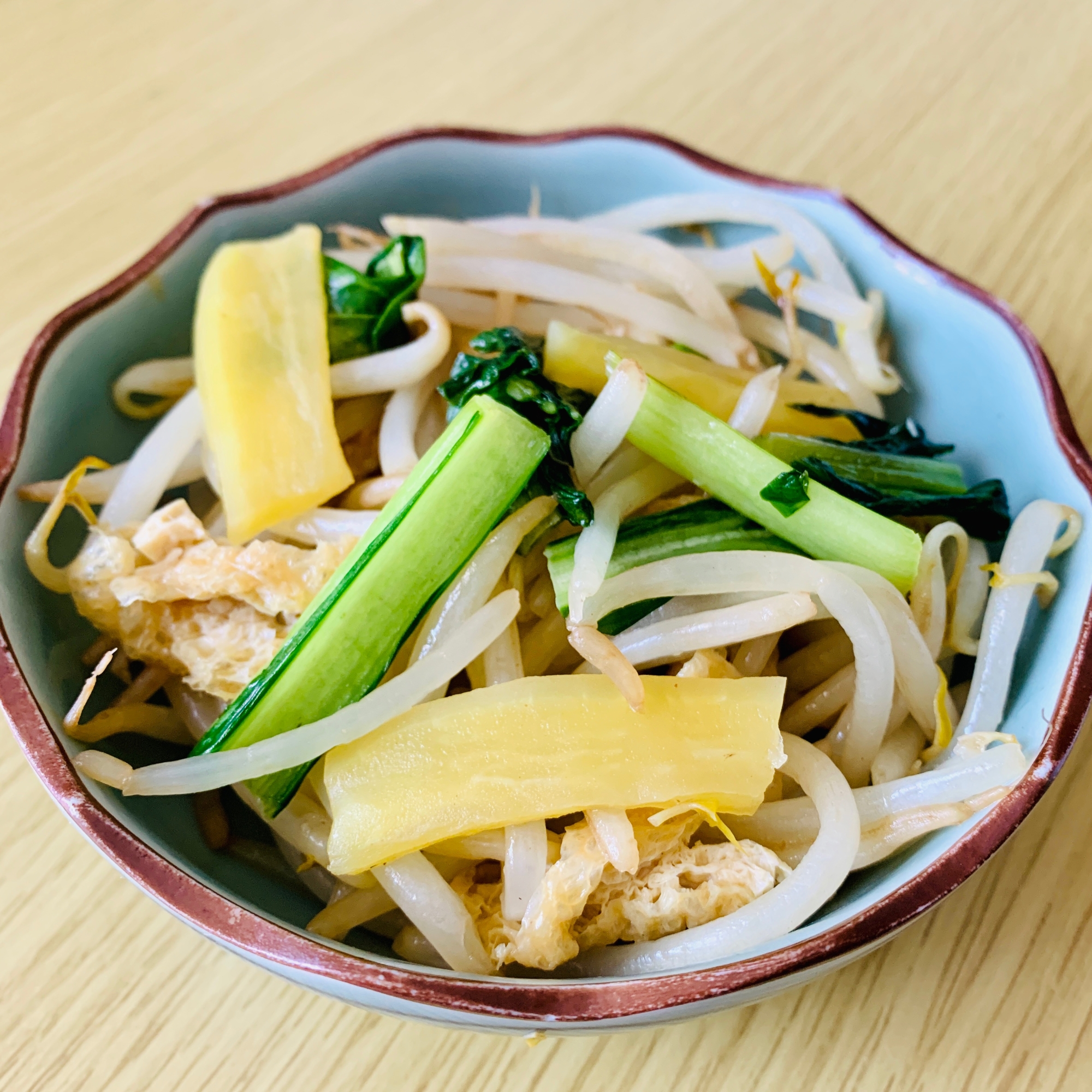 小松菜と油揚げとたくあんの炒め物＊*