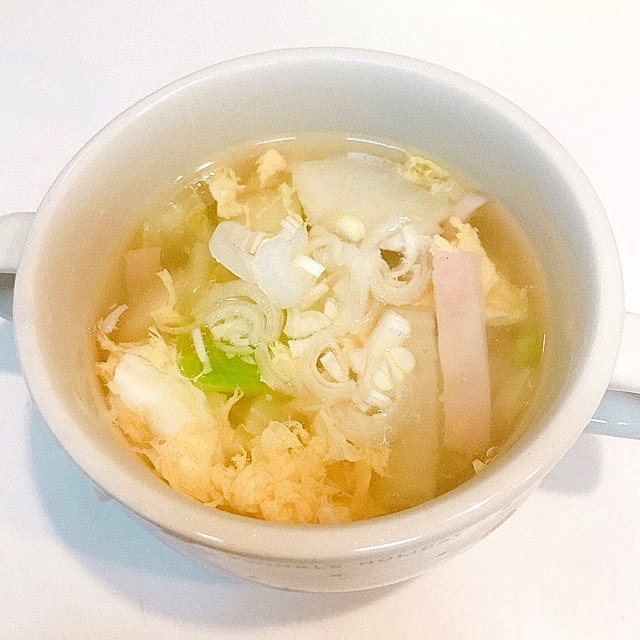 朝ごはんにどうぞ♪蕪と白菜とハムの中華卵スープ