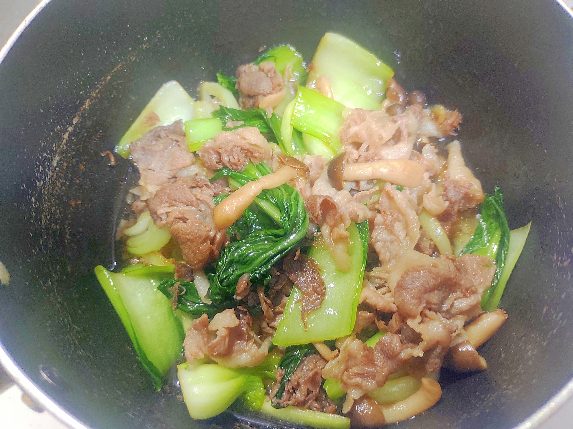 豚こまとチンゲン菜のゆずこしょう炒め