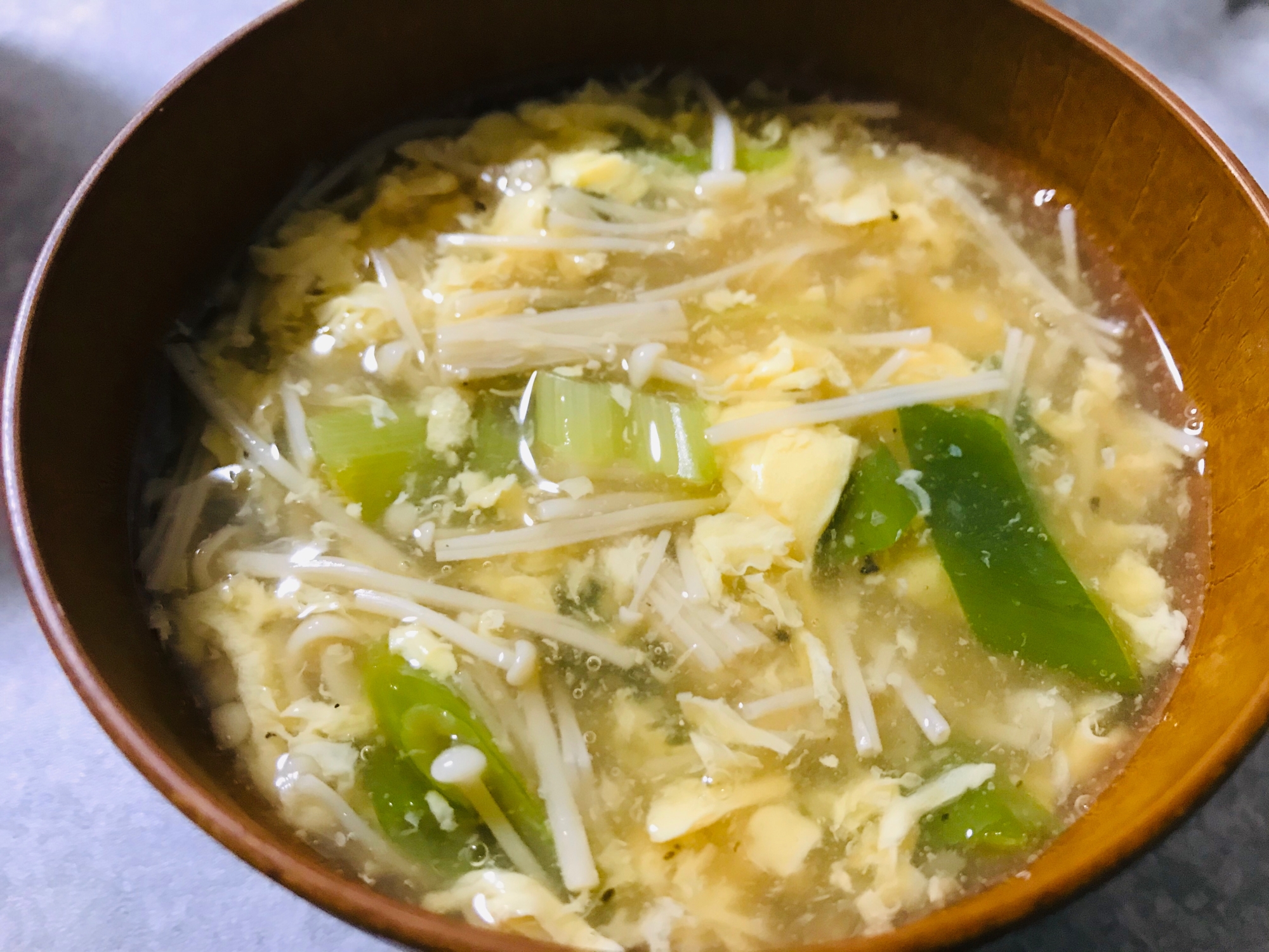 食べるスープ！エノキと長葱の卵スープ♫