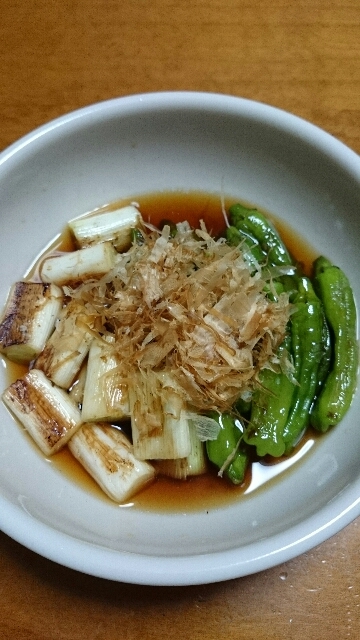 ししとうと白ネギの焼き浸し♪