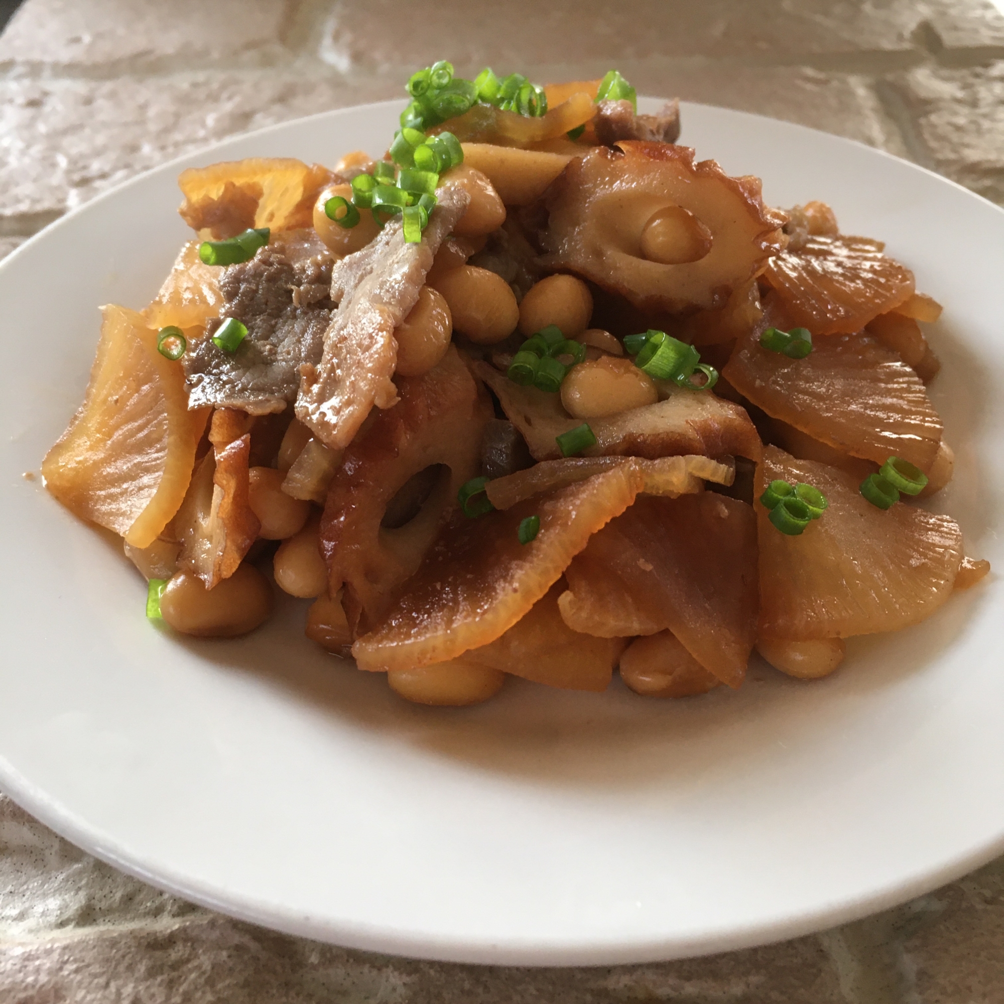 お弁当に♪大根と豚肉とちくわと大豆の炒め煮♪