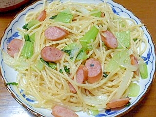 チンゲン菜とウィンナーのあっさりパスタ