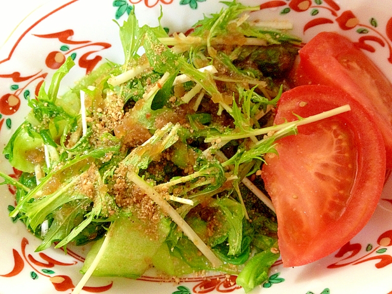 チンゲン菜と水菜トマトの中華サラダ