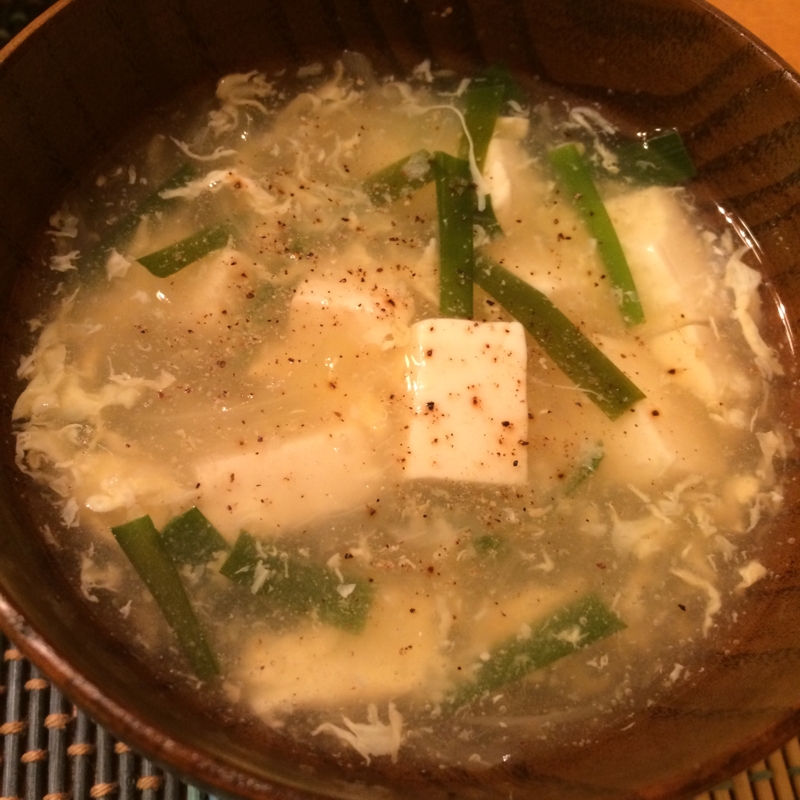 ニラ玉豆腐スープ