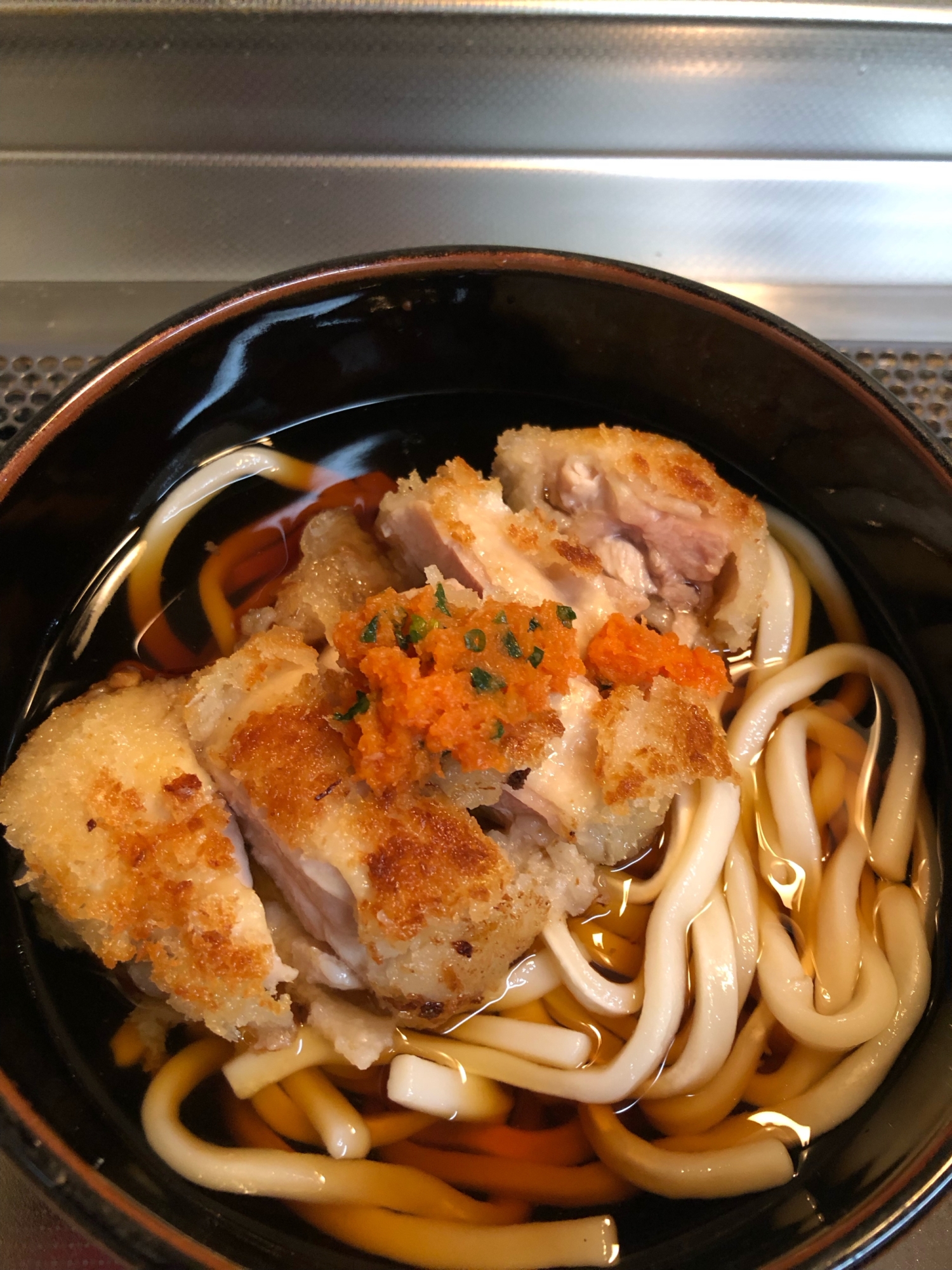 チキンカツうどん♪おろし人参ショウガ乗せ^_^