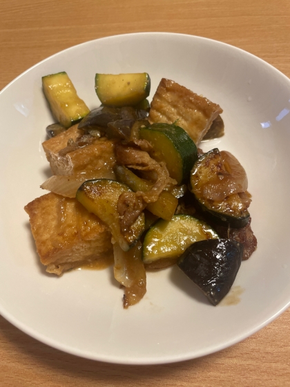 厚揚げと豚肉の生姜味噌炒め