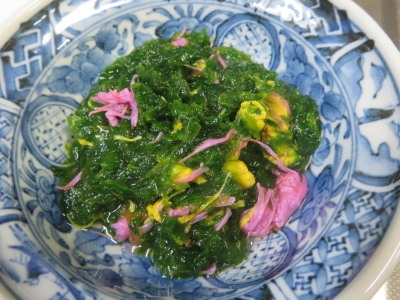 おうち居酒屋、青海苔と菊の酢の物