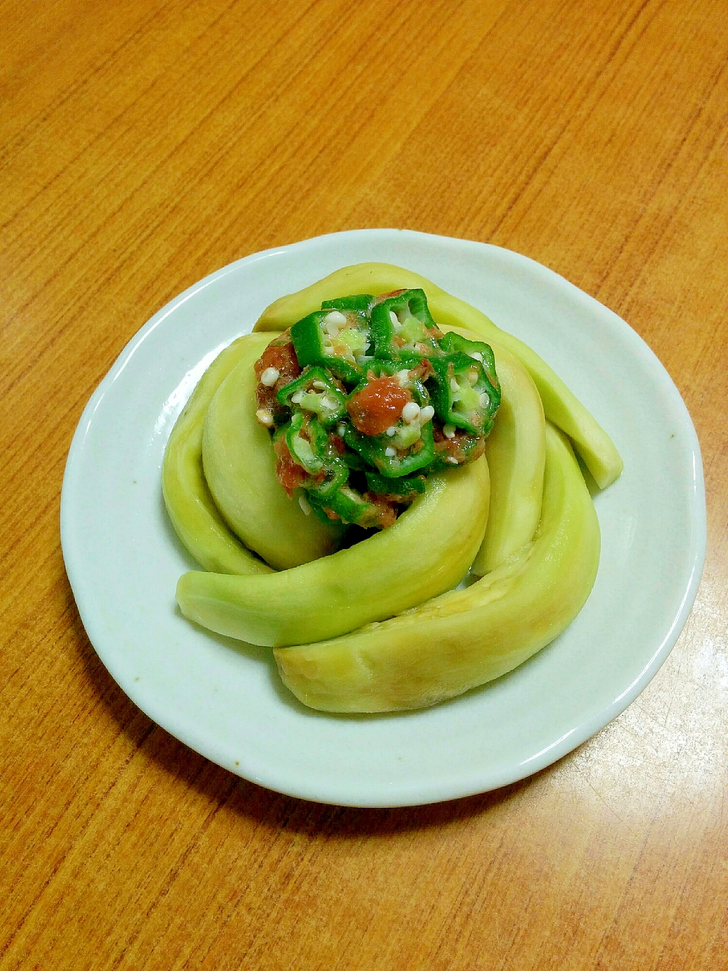 焼きナスの梅おくらソース