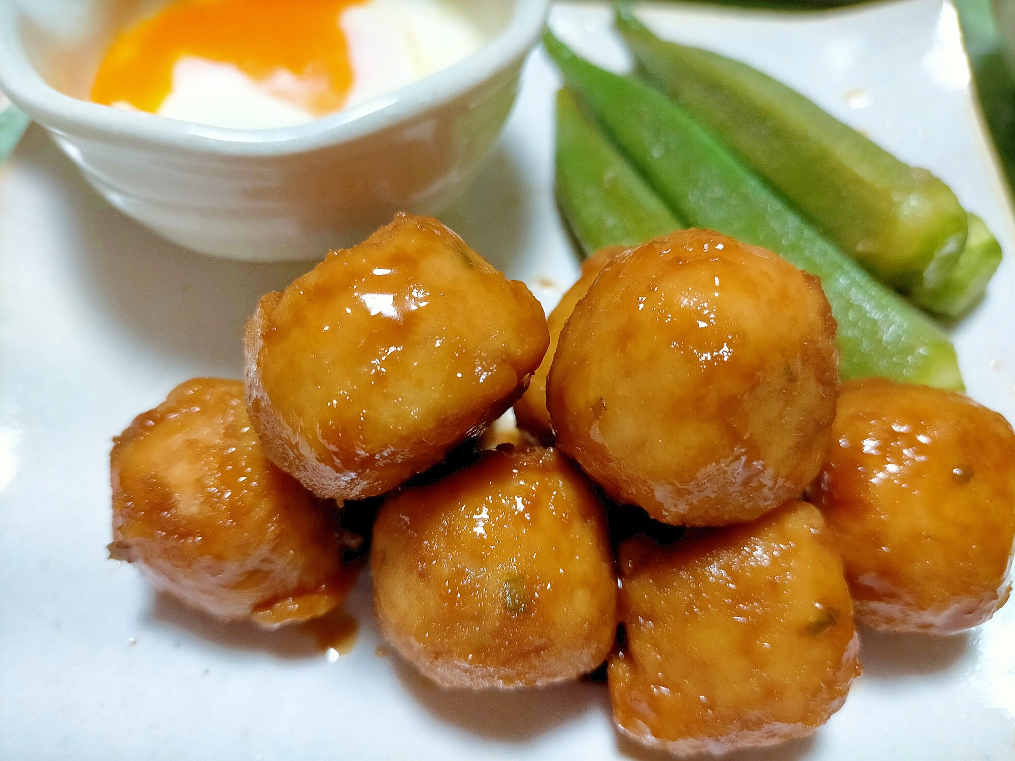 ■１0分で..鶏つくね照り焼き卵ソース