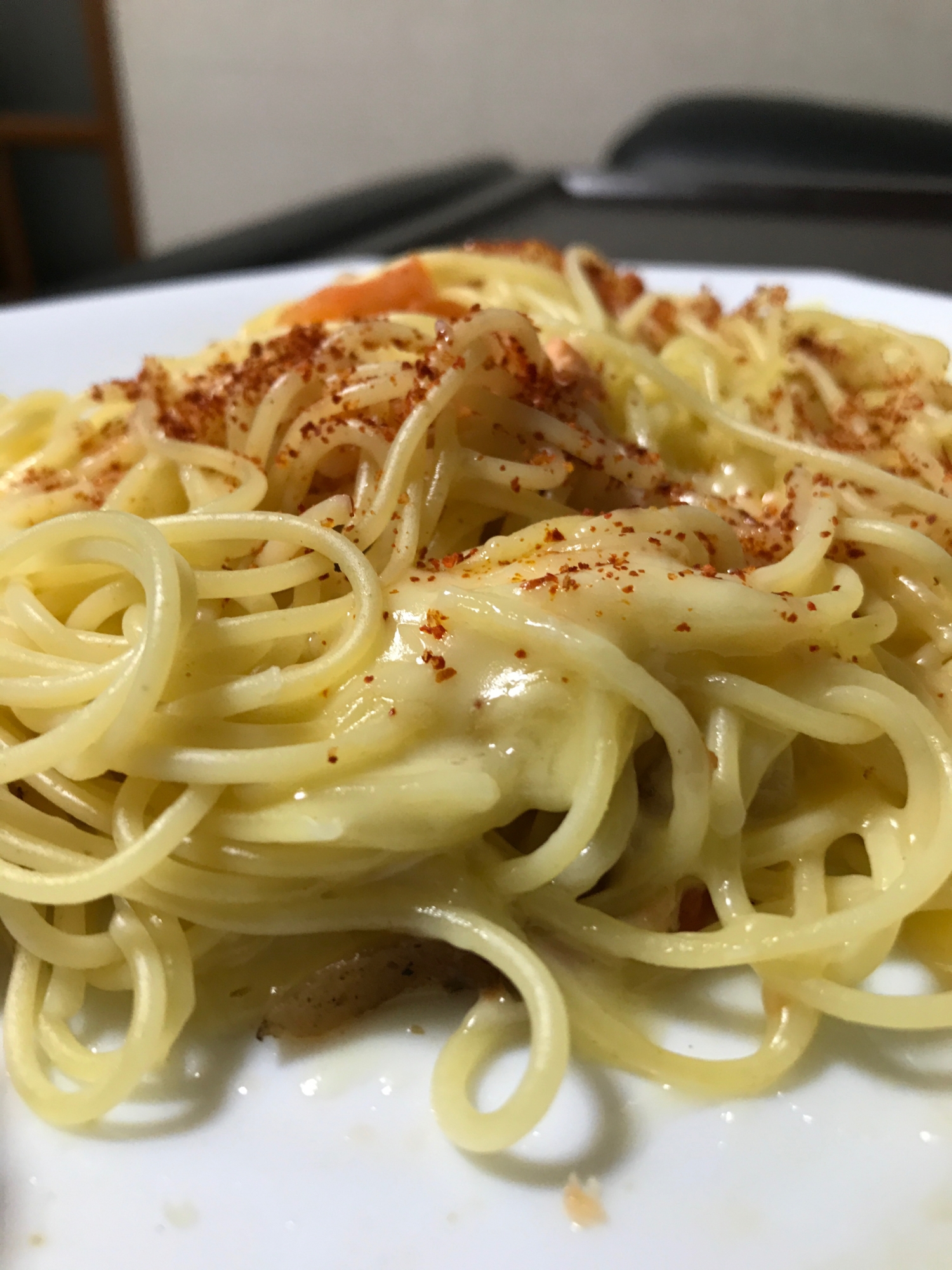 一味唐辛子でピリ辛チーズパスタ