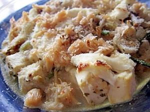 山菜ナッツ豆腐帆立チーズパン粉焼き