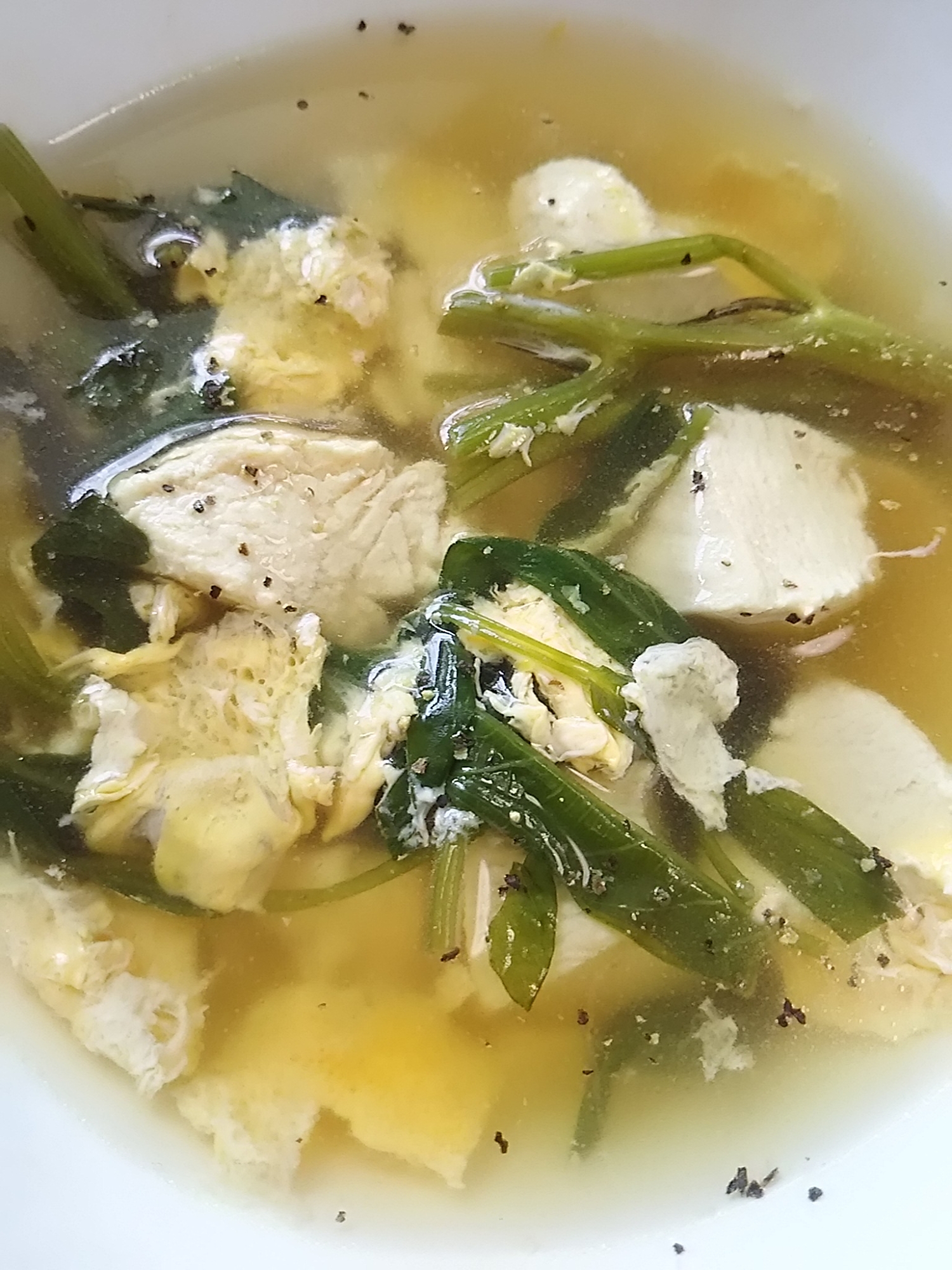 空芯菜と鶏むね肉の卵スープ(^^)