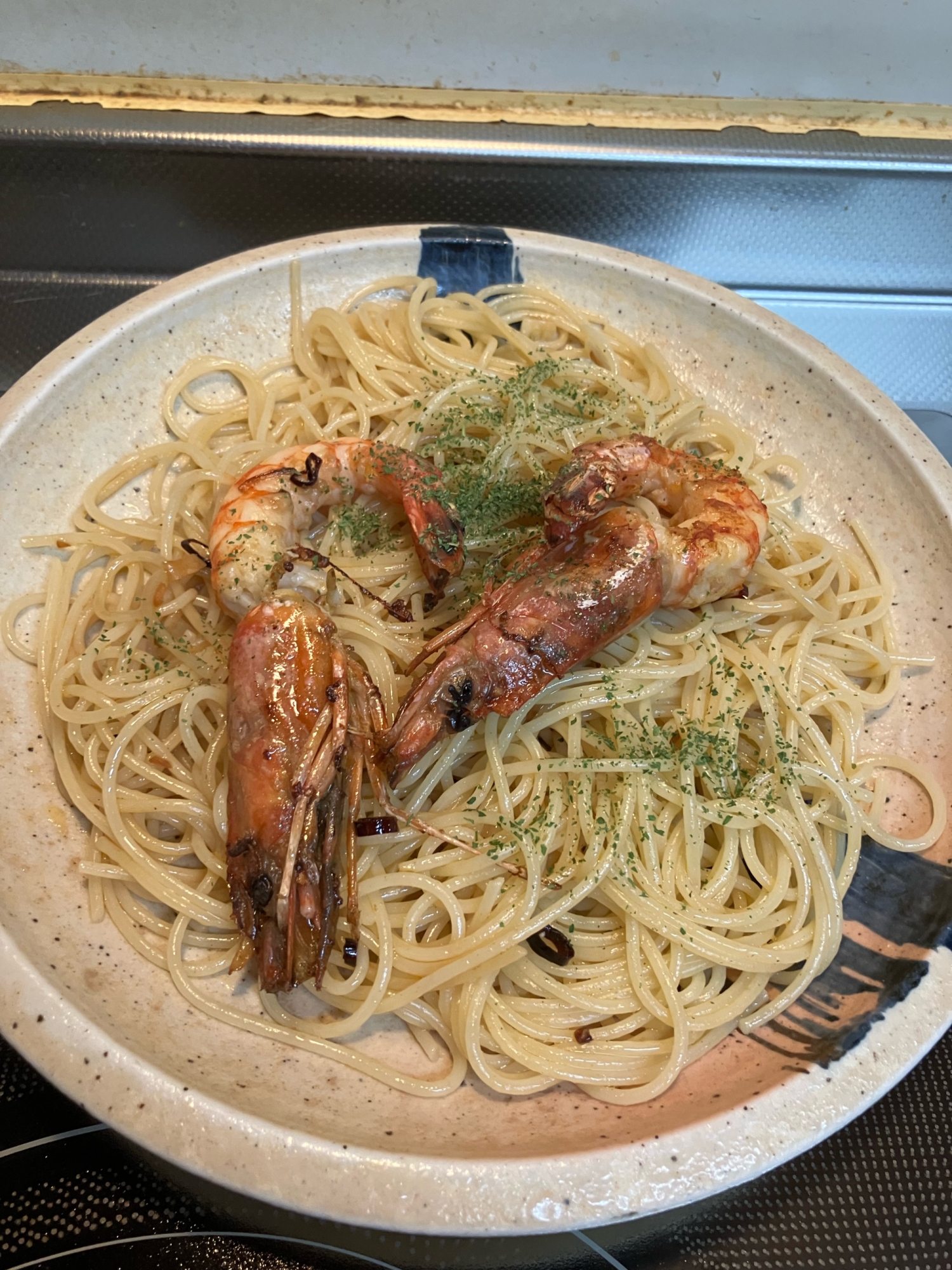 有頭赤エビのペペロンチーノ^_^