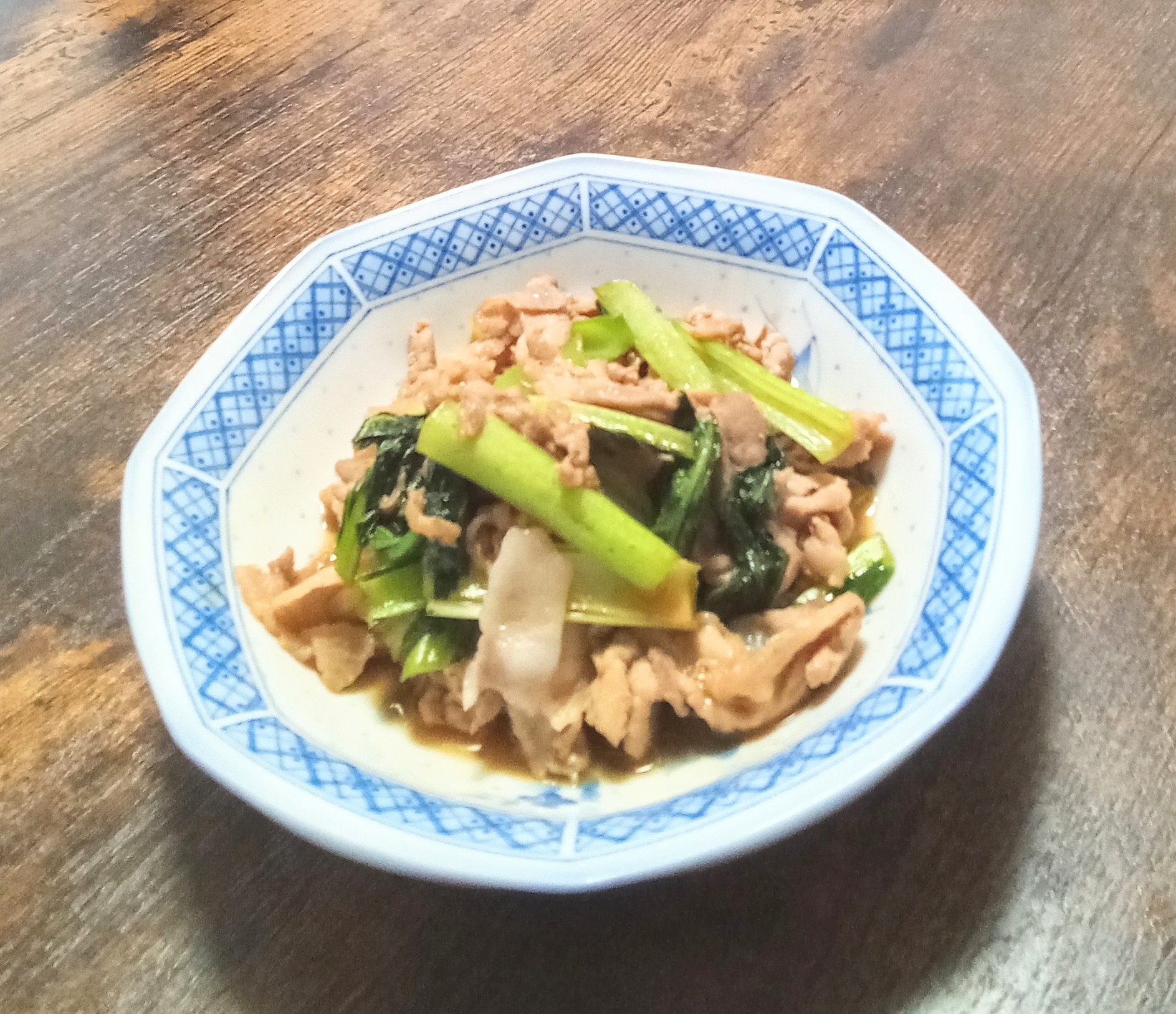 焼き鳥のたれDe小松菜と豚肉炒め