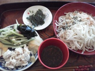 冷やしうどん&チキン野菜添え