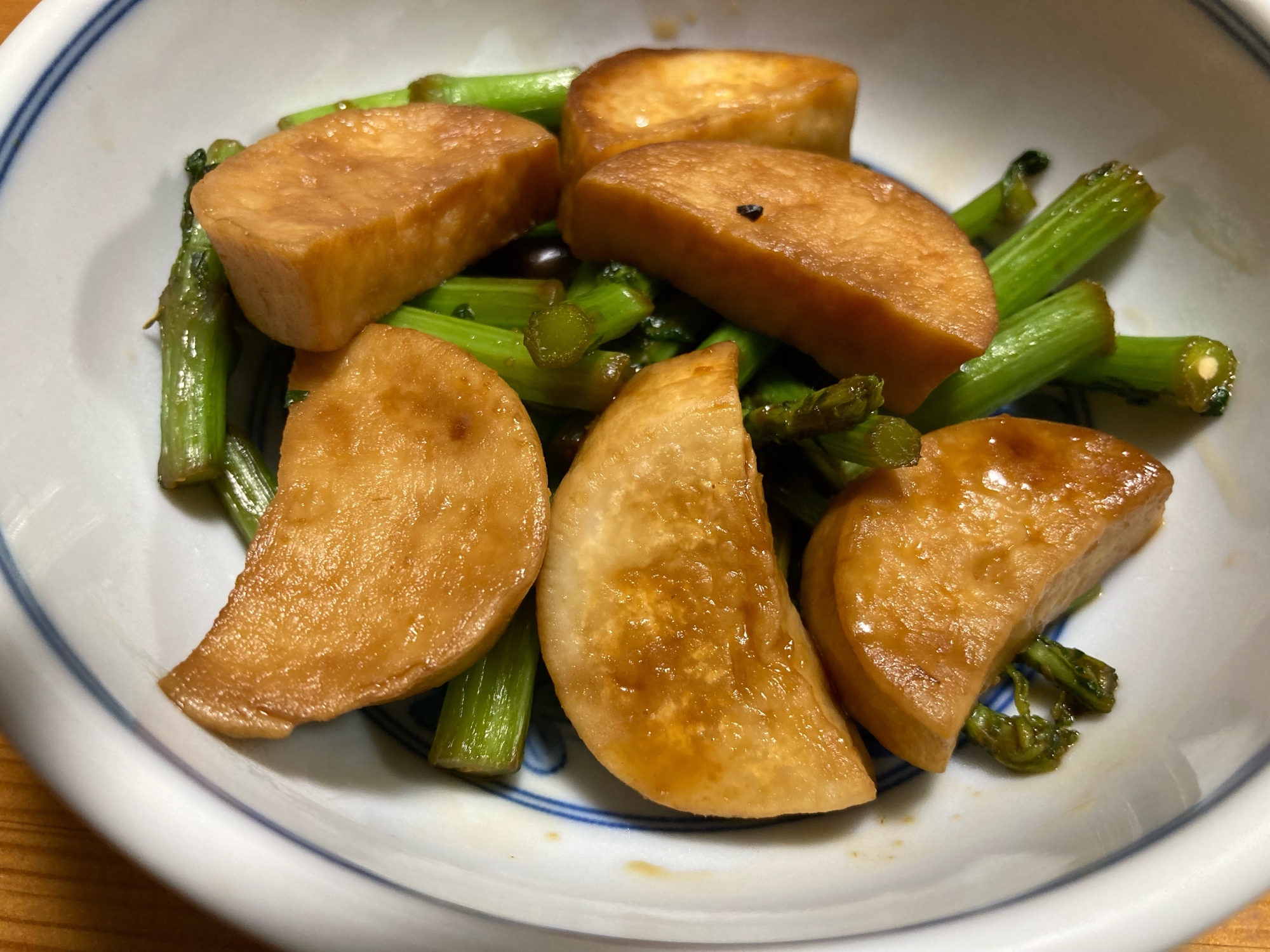 エリンギ（茎）と春菊（茎）のバター炒め