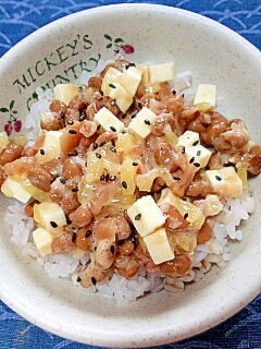 納豆の食べ方-たくあんチーズ♪