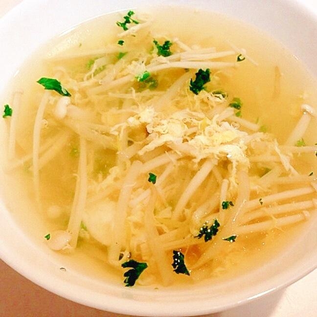 エノキとモヤシのコンソメ卵スープ レシピ 作り方 By アボカドプリン 楽天レシピ