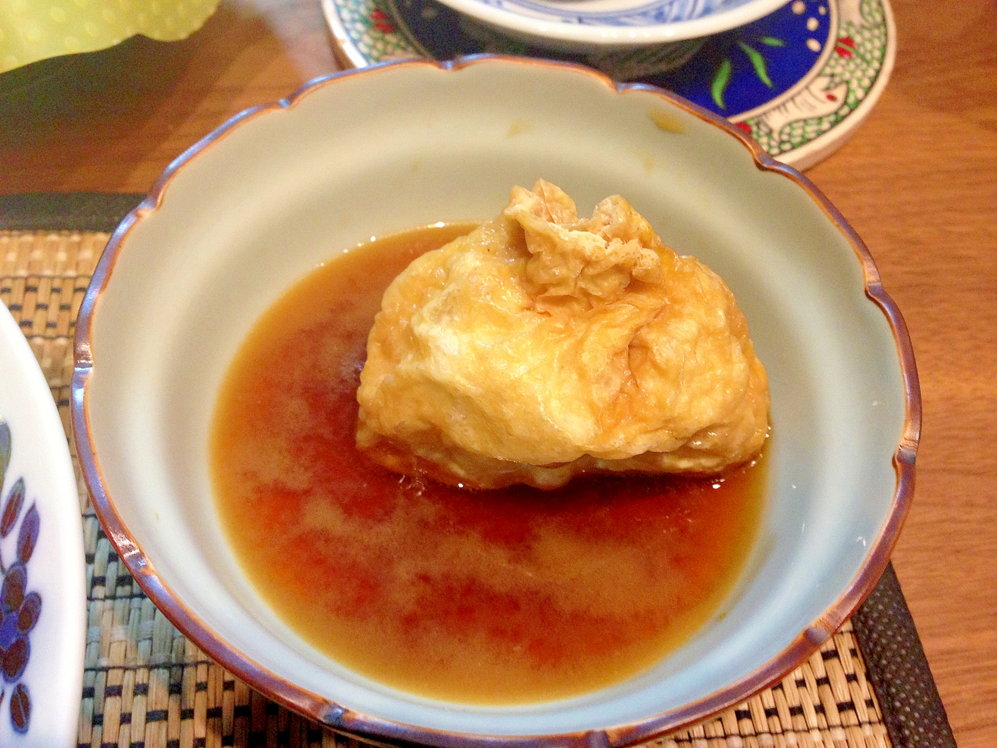 レンジで簡単♪油揚げの卵巾着　柚子胡椒風味♪