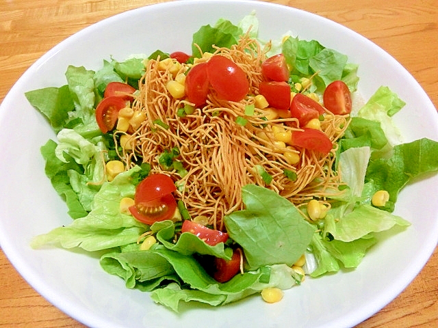 揚げ麺使って、パリパリ食感のサラダ