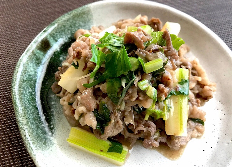 夏☆牛肉とセロリと茗荷の甘酢炒め