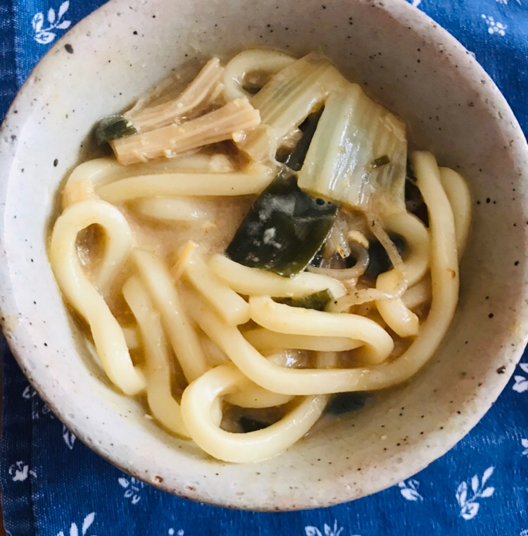 カレー鍋の残りで豆乳うどん