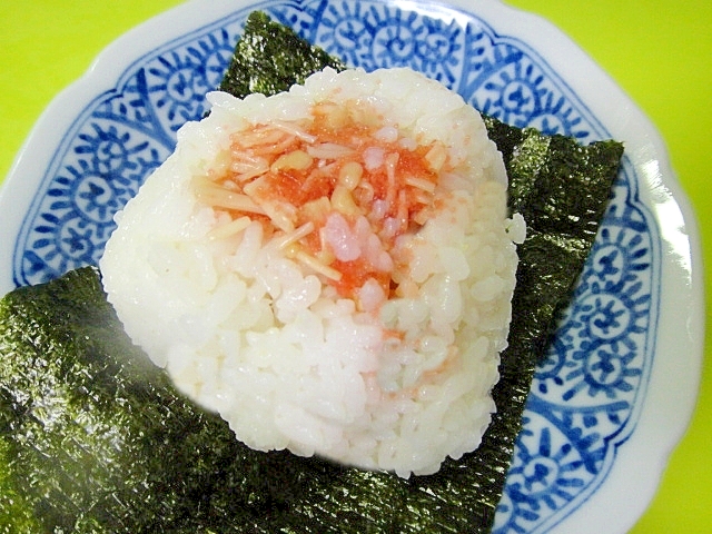 えのきとおかかの明太子おにぎり