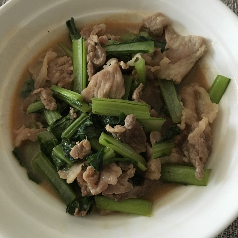 焼肉のタレで☆豚こま肉と小松菜のマヨタレ炒め