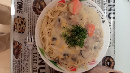 レンジde簡単ホワイトソース☆鮭のクリームパスタ