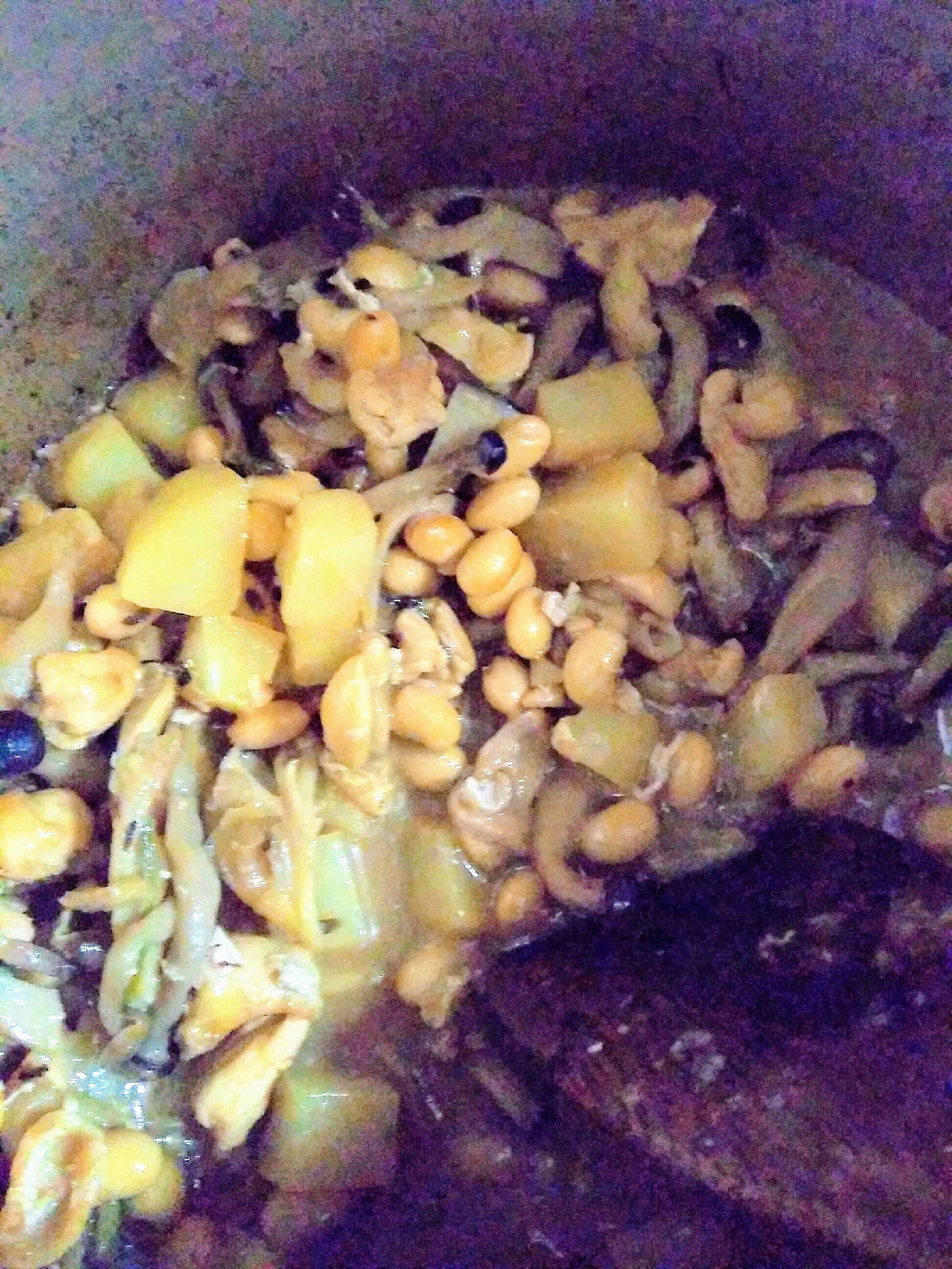 大豆とじゃが芋ときのこのココナッツミルク煮