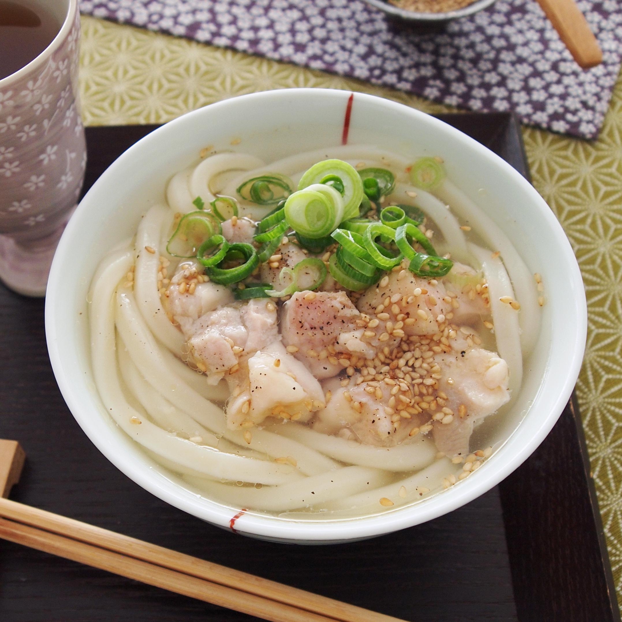 レンジ1回で！鶏ねぎ塩うどん