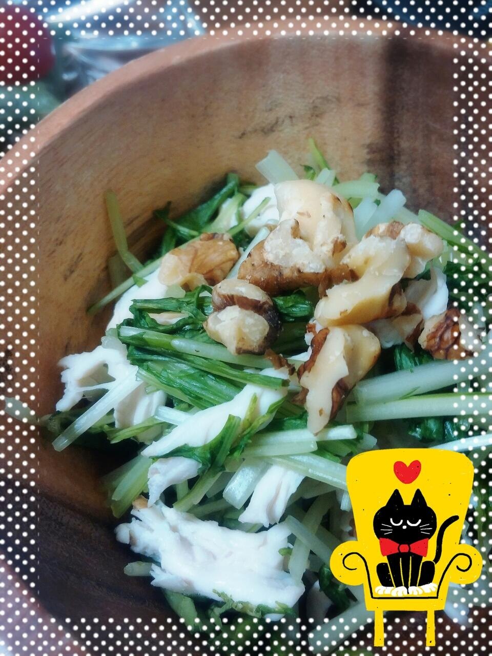 水菜!ささみ‼クルミ‼‼のサラダ(`ﾟ∀ﾉﾟ´*) レシピ・作り方 by iooyuiooi