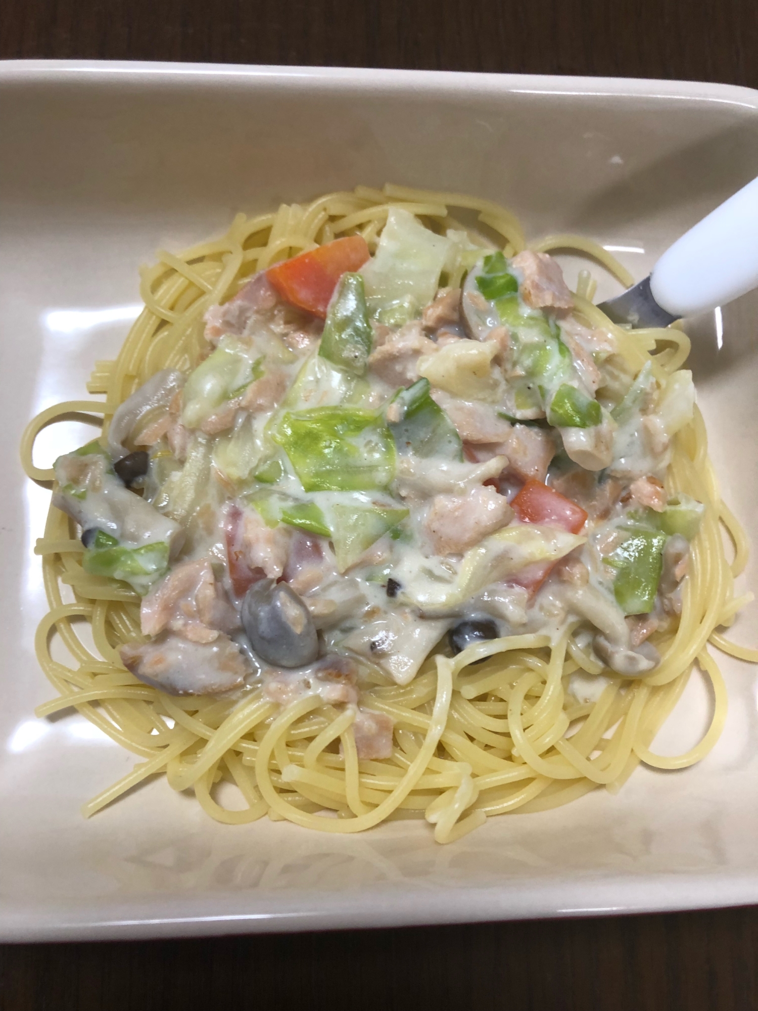 【幼児食】取り分け可！鮭っキャベツのクリームパスタ