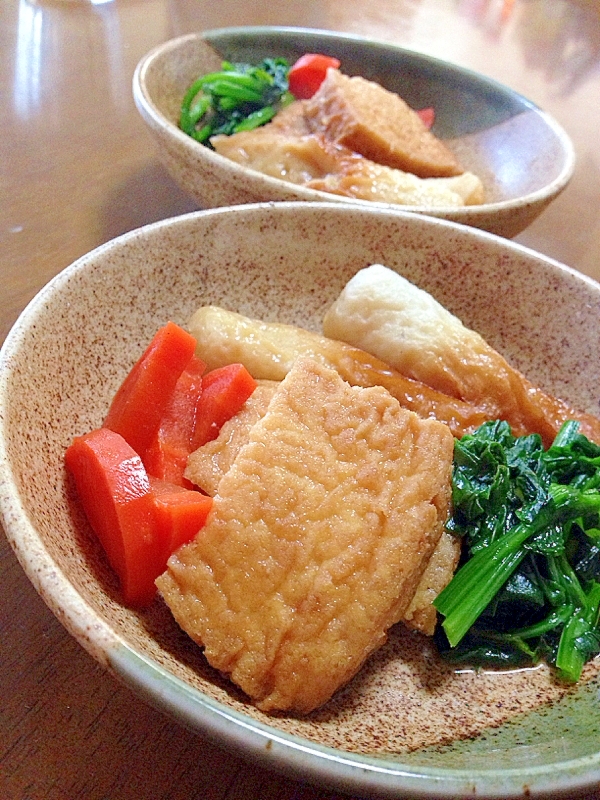 厚揚げと竹輪とほうれん草の煮物