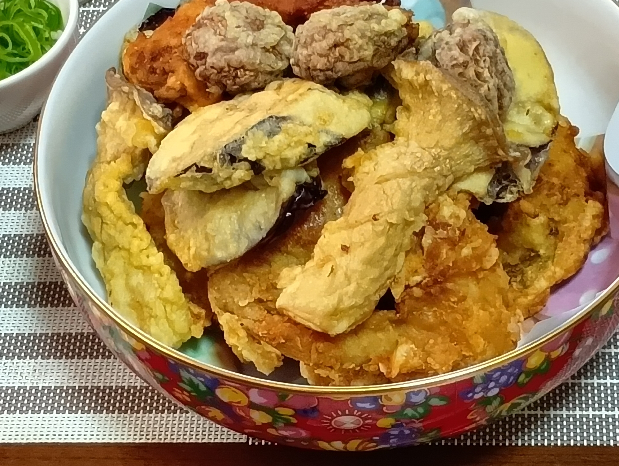 茄子とキノコの天ぷら＊スパイシーチキン