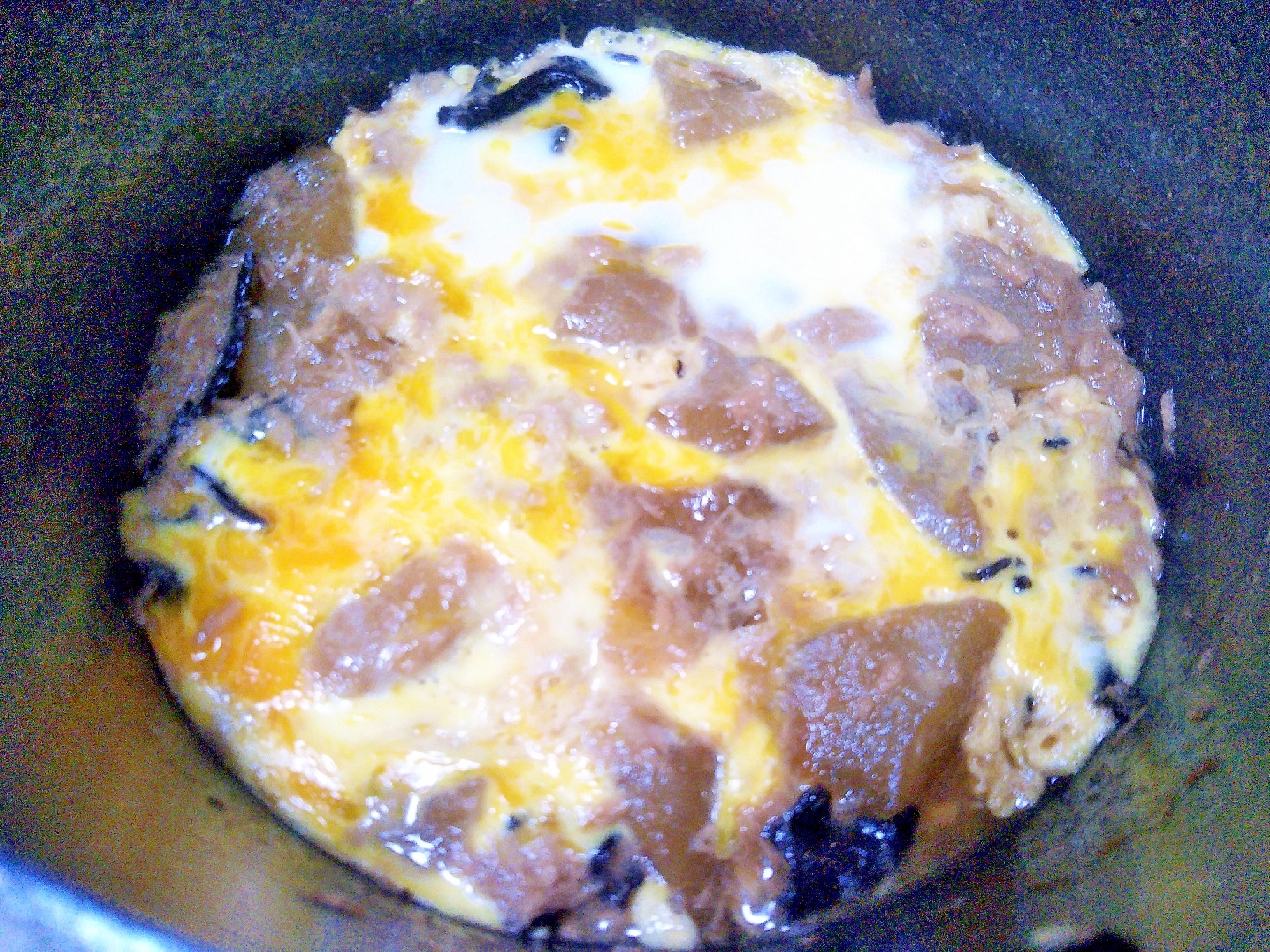 しみ蒟蒻&椎茸の煮物で卵とじ